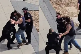 实拍！美国壮汉抗议者4拳打懵3名警察：男女警捂头愣住 看其逃跑视频封面
