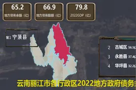 平均42亿，云南丽江各行政区地方债务余额，宁蒗65亿，玉龙21亿