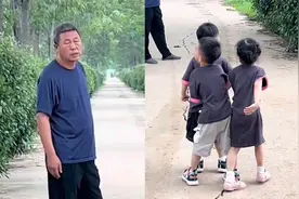 爷爷带三胞胎出去玩不禁愁容满面，杵原地瘪嘴发呆，儿媳一语绝了视频封面