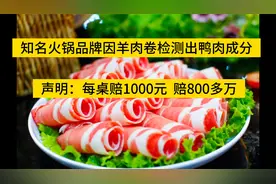 知名火锅品牌因羊肉卷检测出鸭肉成分：每桌赔1000元，赔800多万视频封面