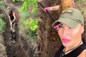乌军女兵挖战壕，头戴耳机身穿吊带，时不时还要自拍分享日常视频封面