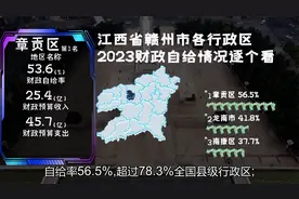江西赣州18行政区财政自给率排名，宁都县14%，章贡区56%视频封面