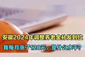 安徽2024年调整养老金补发到位，我每月涨了120元，是什么水平？视频封面
