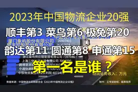 中国物流前20强：顺丰第3，极兔第20,韵达第11,圆通第8,第1是谁？视频封面