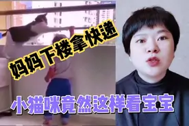 妈妈，下楼取快递，小猫咪竟然是这样看宝宝的，真是负责啊！视频封面