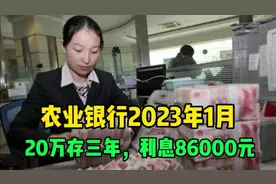 农业银行2023年1月最新利率：20万存三年，利息86000元视频封面