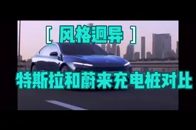 特斯拉和蔚来超充桩建在一起，风格迥异，高下立判