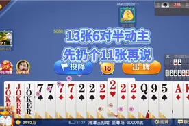 三打哈：13张6对半的动主，先扔个11张再说吧