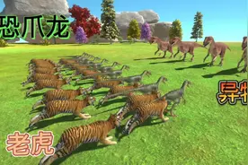 恐爪龙.老虎VS异特龙，动物战斗模拟。视频封面