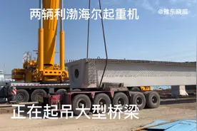 大手笔花12万元请来两台500吨，进口的利渤海尔起重机安装桥梁。视频封面