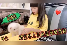晴宝大早上五点起来喂狗狗，把它抱在怀里哄睡觉，还说要当铲屎官