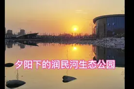 夕阳下的新疆奎屯润民河生态公园