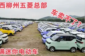 广西柳州五菱总部，厂外停满迷你新能源汽车，紫色亮眼