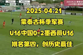 蒙泰古杯季军赛，U16中国0-2墨西哥U16，排名第四，仍创最佳历史视频封面