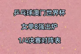 乒乓球澳门世界杯女单8强出炉，1/4决赛对阵表视频封面