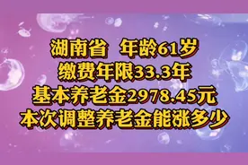 湖南省，61岁，缴费年限34年，基本养老金2979元，养老金能涨多少视频封面