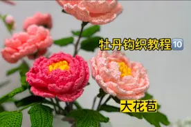 钩织牡丹花第十集，大花苞钩织教学视频。牡丹芍药花束毛线花朵