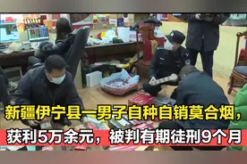 新疆伊宁县一男子自种自销莫合烟，获利5万余元，判有期徒刑9个月