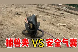 捕兽夹VS安全气囊，到底谁厉害？气囊爆开能撑开180斤的夹子吗？