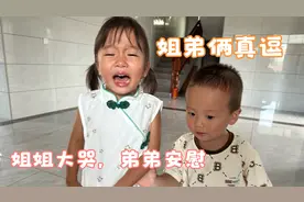 姐弟俩会争宠？姐姐摔跤大哭，2岁弟弟暖心安慰，两人相处真逗