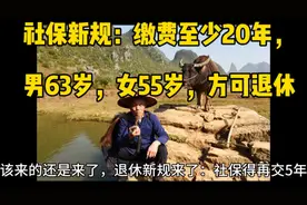 社保新规：缴费年限至少20年，男63岁，女55岁，方可退休领养金。视频封面