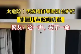 太危险！男孩擅自攀爬阳台护栏 邻居几声吆喝吼退 网友：这一声，救了一命视频封面