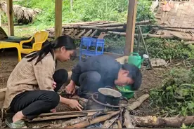 男孩和小雪，搬家吃的第一顿饭，南瓜秧，南瓜花和小茄子！