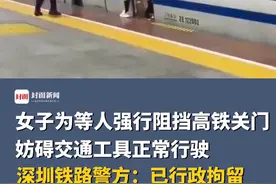 女子为等人强行阻挡高铁关门，妨碍交通工具正常行驶，深圳铁路警方：已行政拘留