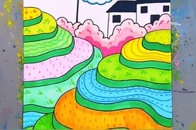 春天梯田创意画，简单有趣，易学。#跟着抖音学画画 #下课我的小可爱 #涂一涂涂一涂视频封面