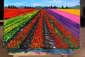 简简单单画一幅蓝天白云下的花海美景，适合零基础入门的绘画教程 #丙烯画 #丙烯画教程 #跟着抖音学画画 #简单好看又好学 #治愈系风景