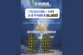 莱州雨情：7月20日3时—10时，莱州市平均降水52.8毫米#莱州#雨情#降水量视频封面