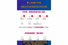 【#第三批国补下达 】#智能灯学习机等首次纳入补贴范围 国家以旧换新第三批补贴资金已于8月26日正式下达，淘宝天猫平台率先启动发放。本次国补范围显著扩大，首次将智能灯、学习桌椅、学习机等教育类产品纳入补贴范围，补贴幅度最高达20%，精准对接开学季消费需求。除新增学习品类外，单价6000元以内的手机、平板、智能手表等3C数码产品享受15%补贴，单件最高减免500元。原有家电家装补贴政策持续发力，一级能效/水效产品补贴20%，二级补贴15%，适老化改造产品更享30%高额补贴。此次补贴通过电商平台直接发放，消费者可通过指定入口领取数码、家电两类消费券。政策专家表示，国补范围从传统家电向智能教育产品延伸，体现了促进绿色消费与教育升级的双重导向。通过降低消费门槛刺激内需，同时推动节能减排和适老化改造，形成消费升级与产业转型的良性互动。