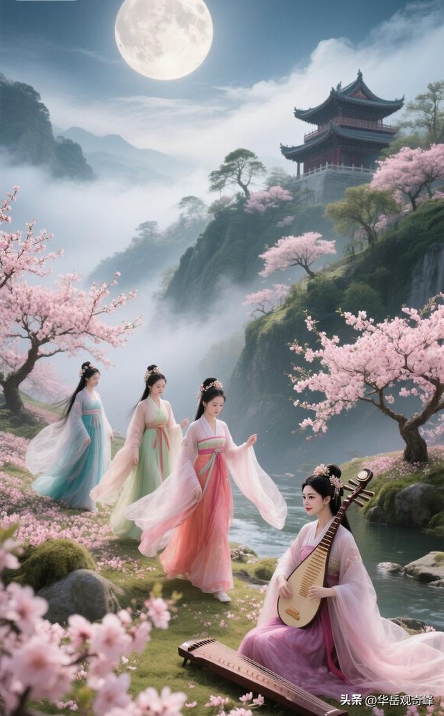 月色如水漾清辉，古风雅韵绕花帷，弦音轻淌穿幽径此景如梦不思归