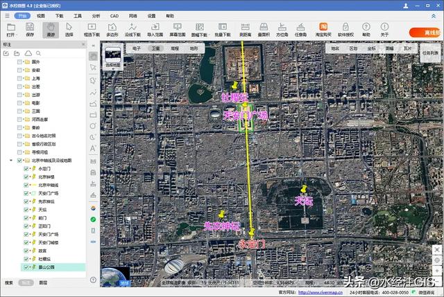 北京中轴线及沿线景点地名的地图标注绘制