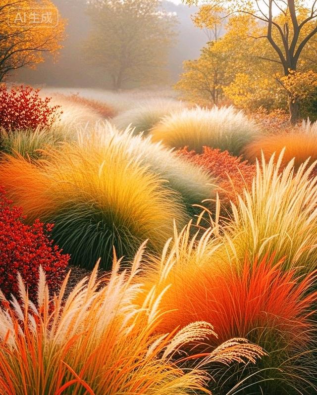 秋草染了橙红与金黄，是秋天的绝色