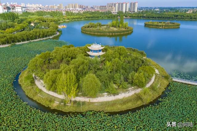 张掖润泉湖的生态风光绰约，它还是甘肃省首座国家级城市湿地公园