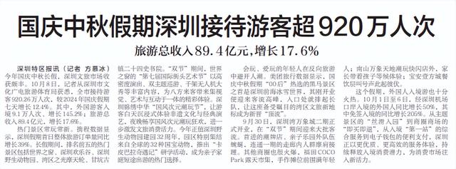 双节假期深圳接待游客超920万人次