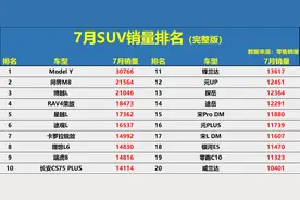 大胜！7月SUV销量完整排名1-338名：燃油车再次占优，博越L升第三图片