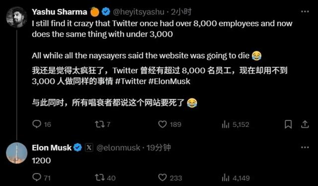 马斯克将推特减员85%，目前仅有1200人？