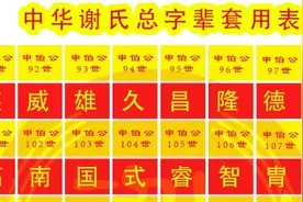 中华谢氏总字辈套用表和相关字解图片
