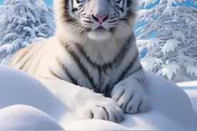 雪地白虎——雪中的百兽之王特写图片