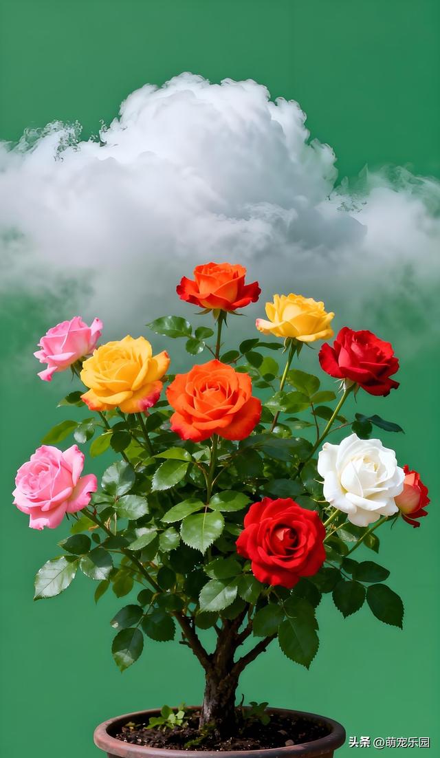 花盆里长出三色玫瑰	，粉色红色白色同枝绽放，我惊呆了