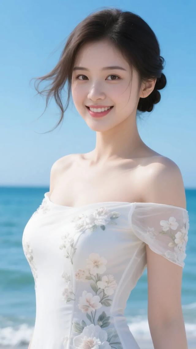 绝美海边！她的白裙微笑，秒治愈心！‖绝美高清壁纸图片