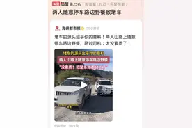 "情侣路边停车野餐引发大堵车，态度嚣张引众怒 拍摄者曝后续详情"图片