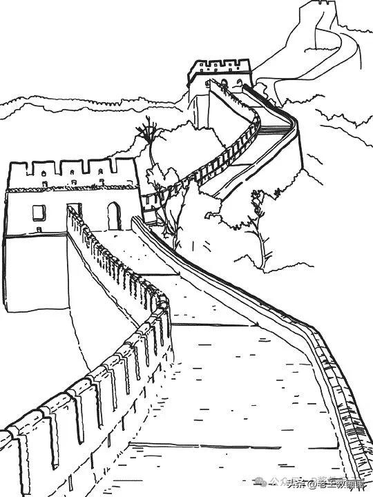 长城简笔画线稿资料，收藏备用
