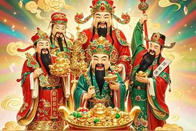 五路财神齐临门，金银财宝满仓盈，发财暴富梦成真，迎财神！图片