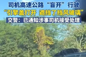 一辆轿车在深圳外环高速公路行驶时，引擎盖完全打开并遮挡了挡风玻璃，司机一直“盲开”驾驶图片