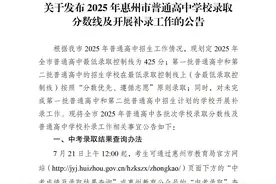 惠州市2025年中考高中录取线公示图片