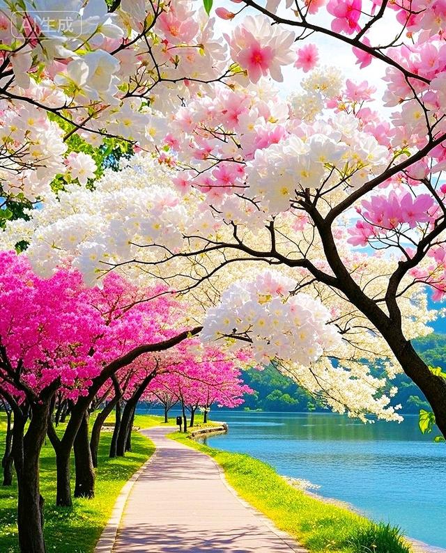 春满湖畔花径，醉在缤纷光影间