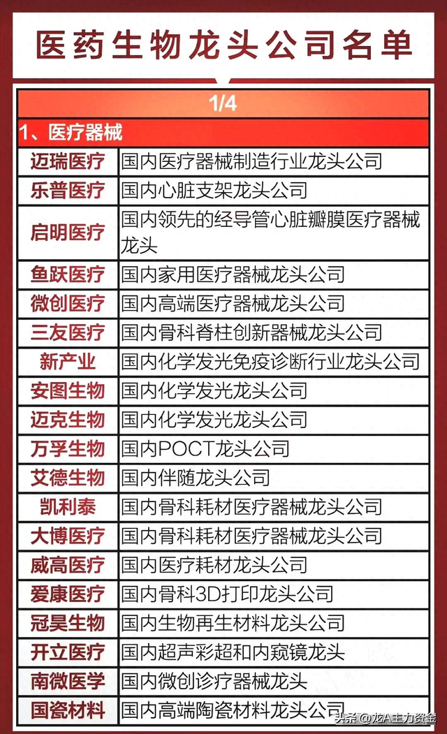 医药生物龙头公司+国资十大科技+人工智能+半导体+算力等汇总